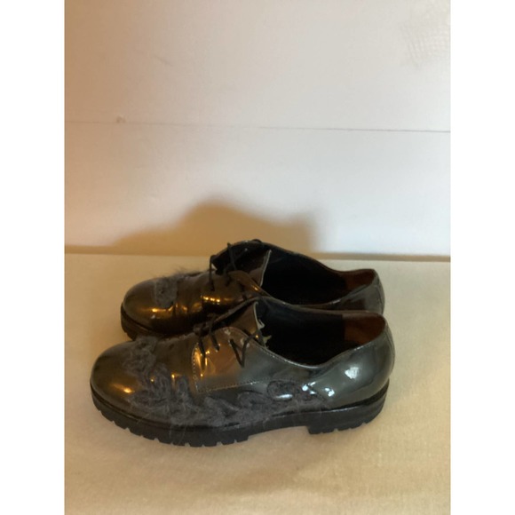 Attilio Giusti Leombruni Charcoal Patent Leather Lace Up Chunky Shoes Size 8 - Picture 2 of 5